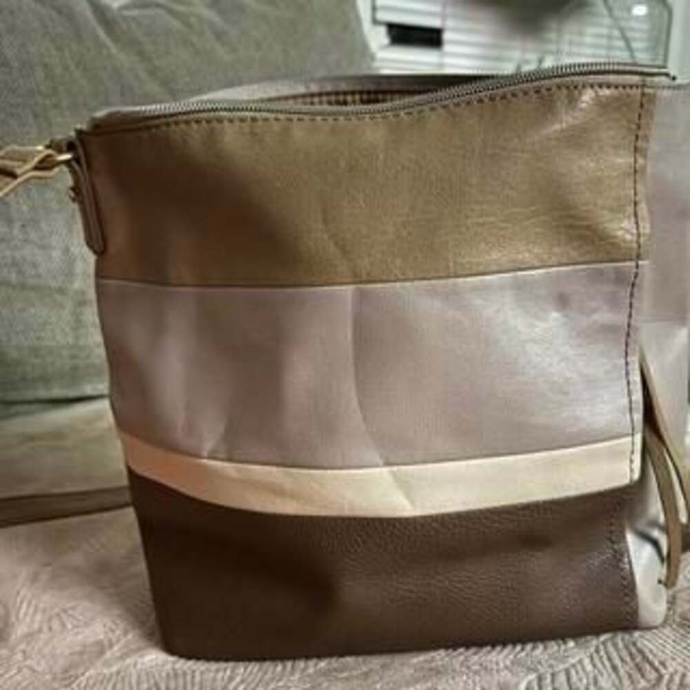 Relic Cream and Brown Colorblock Leather Crossbody Bag